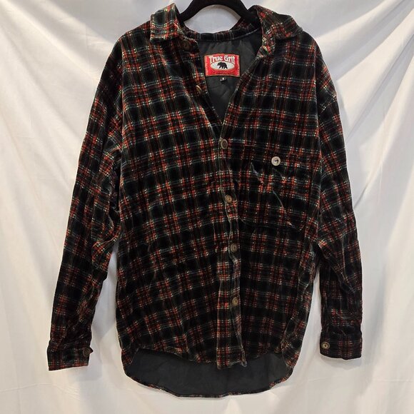 True Grit Black & Red Plaid Button-up Soft Shirt Size Small Wooden Button - Picture 1 of 8